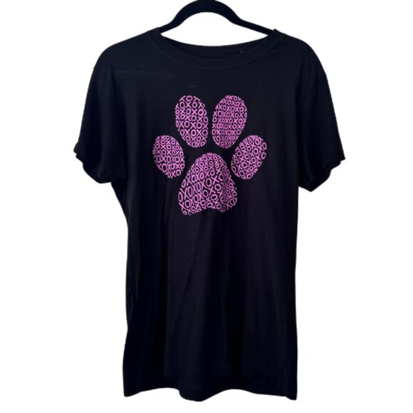 Dog Pawprint XOXO Short Sleeve Black Tee Purple Word Art Women's XL NEW - Picture 3 of 6